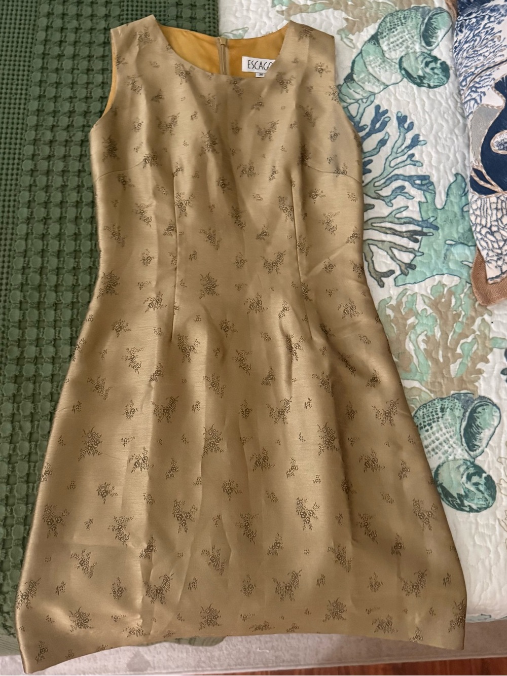 Escago Gold Floral Jacquard Midi Dress